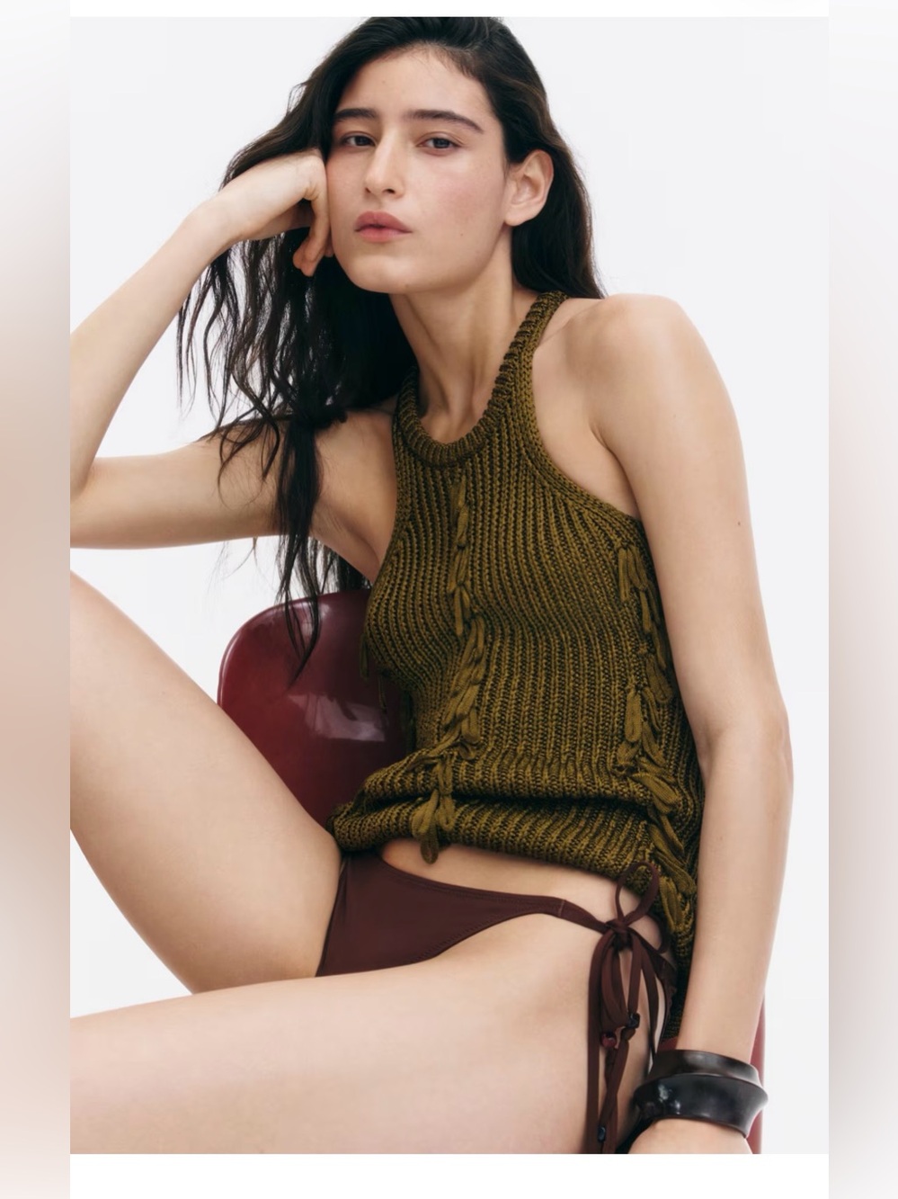 VIRAL H&M EDITION fringed rib-knit top with vertical rows of looped fringe NWT
